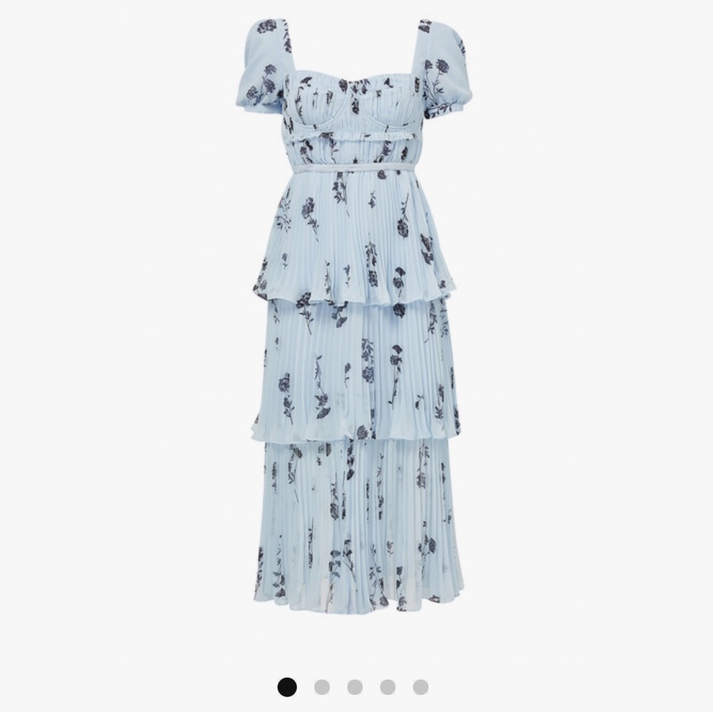 NWT Self Portrait Blue Floral Chiffon Midi Dress